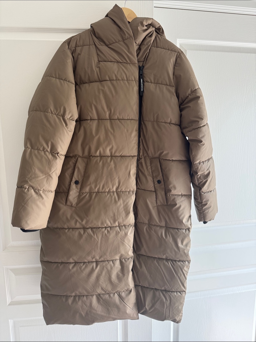 Vero Moda Taupe Long Quilted Puffer Coat with Hood
